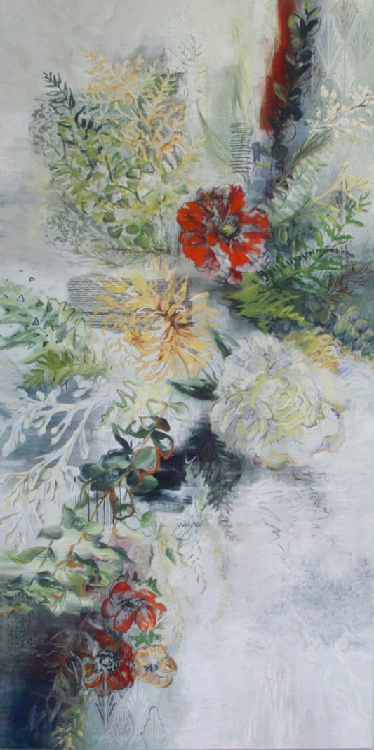 Abstracted florals on patterned background