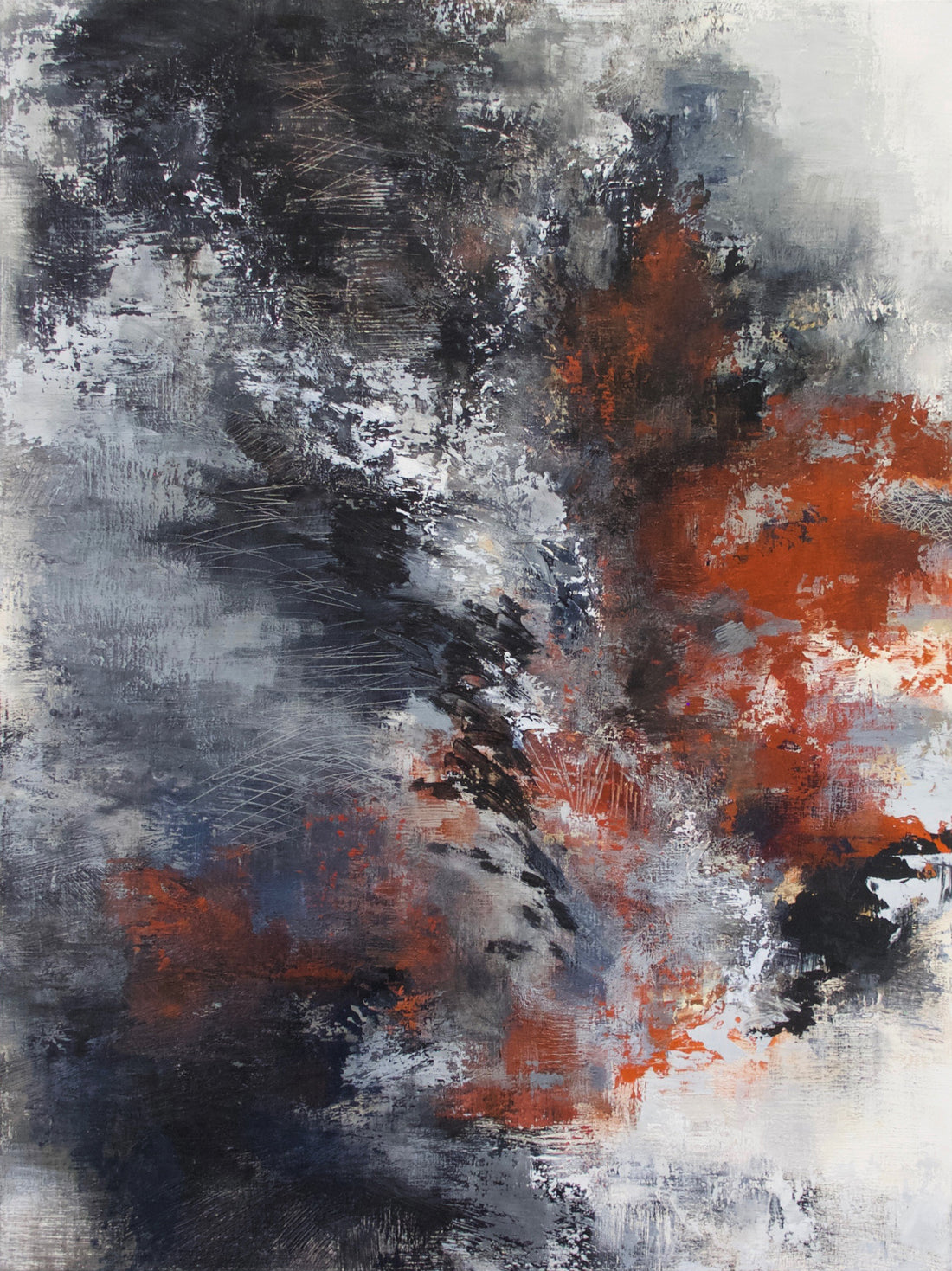 Abstract with black, grey and dark orange